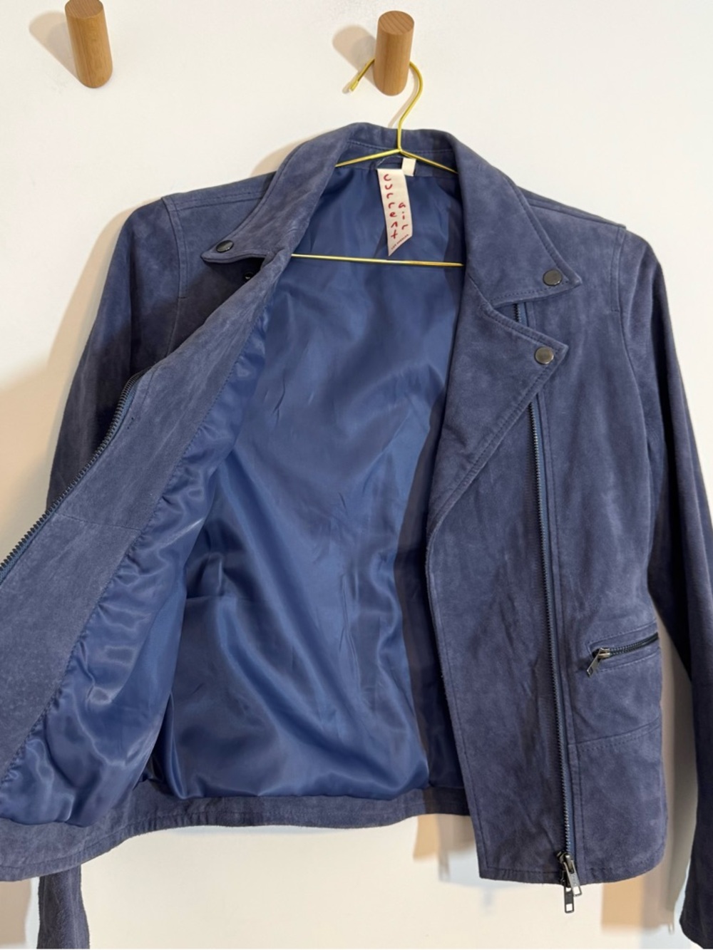 Anthropologie Current Air Sinclaire Blue Suede Leather Moto Jacket Size Medium - Picture 9 of 10